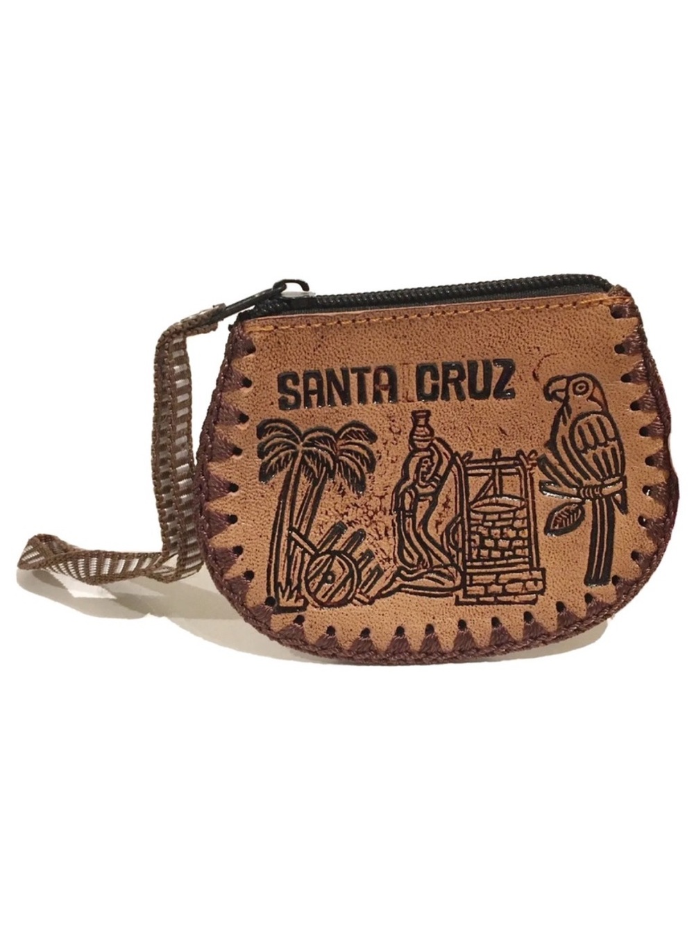 Santa Cruz Bolivia Coin Purse Wallet Wristlet Pocket Zipper Brown Parrot Palm